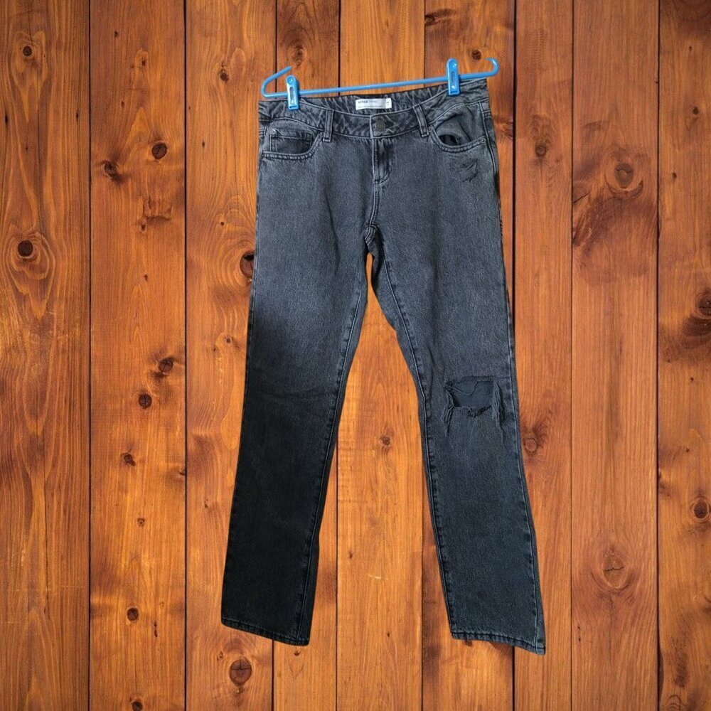 Garage Denim Size 27 Black Low Rise Straight Distressed Jeans Grunge